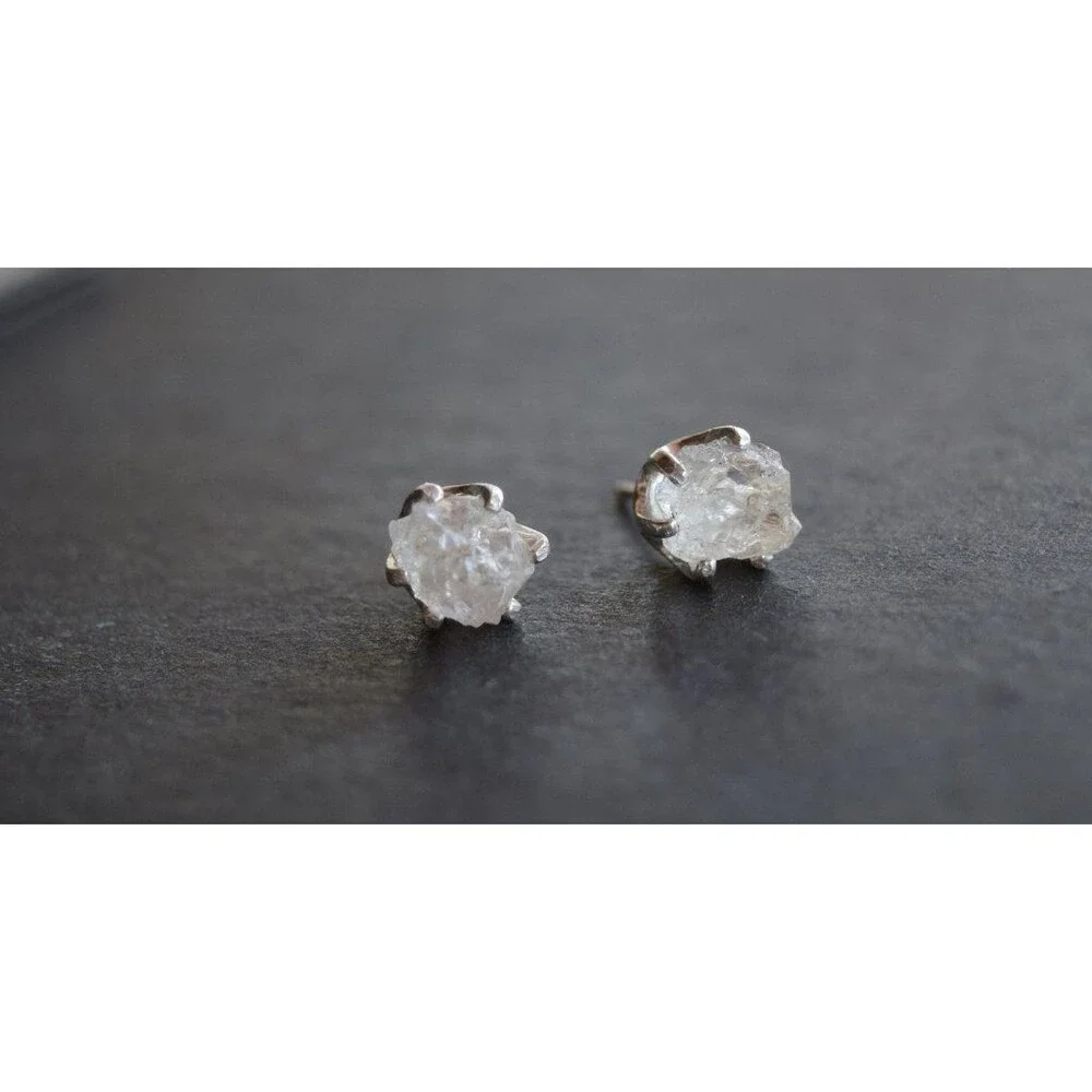Lake County diamond earrings, 925 sterling silver, raw gemstones